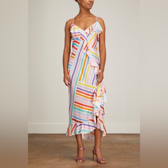 New! Brogger Edith Silk Rainbow Ruffle Slip Dress 🌈 Medium NWT! - Picture 3 of 16